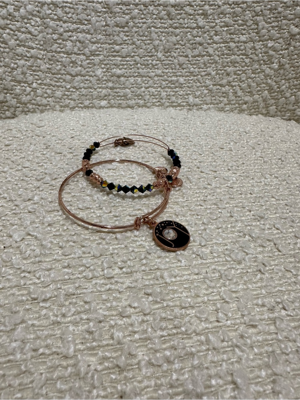Alex and Ani Rose Gold Bracelet Set with Black Charms